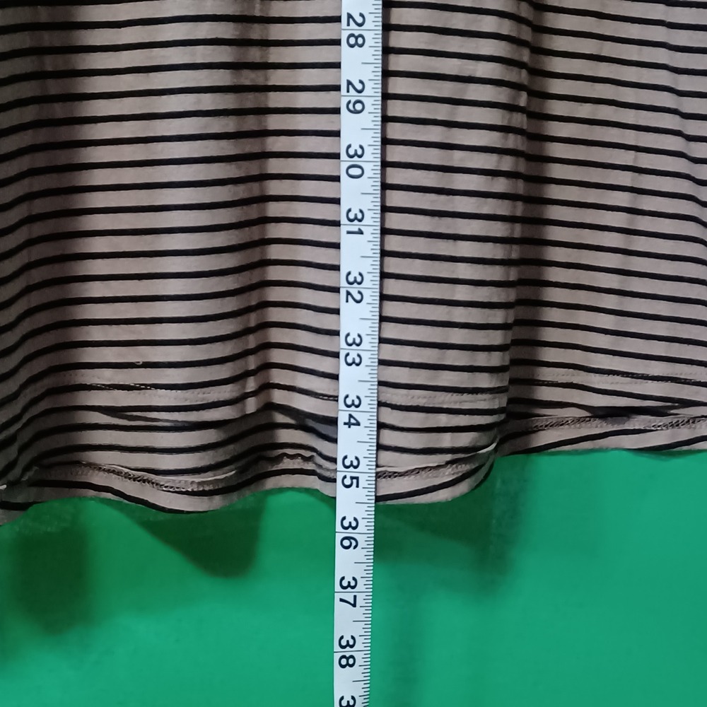 Free 2 Luv Striped Shift Dress Tan Black 3/4 Sleeve Crew Neck Plus Size 1X - Picture 7 of 7
